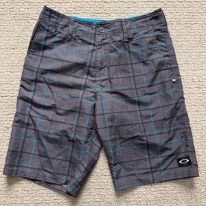 Oakley Plaid Board Shorts Blue Gray Men's Size 31 Swim Trunks Athletic
